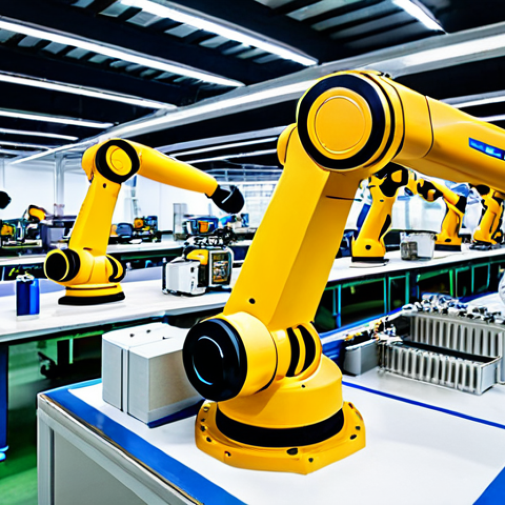리쇼어링과 인공지능의 통합 - **
"A modern factory scene in Thailand, showing robotic arms assembling electronics, fully clothed ...