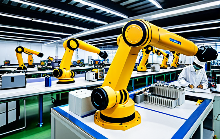 리쇼어링과 인공지능의 통합 - **
"A modern factory scene in Thailand, showing robotic arms assembling electronics, fully clothed ...