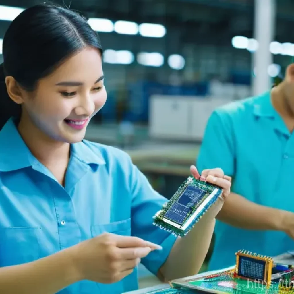 리쇼어링이 기업의 브랜드 이미지에 미치는 영향 - **Prompt:** A vibrant, sunlit, modern factory floor in Thailand. Thai workers, wearing clean, light ...